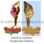 103 03 media press agencies Vandystadt Allsport Photo pin France Surya Bonaly pink synthetic enamel signed by Vandystadt Editions