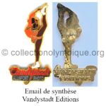 103 04 media press agencies Vandystadt Allsport Photo pin France Surya Bonaly orange synthetic enamel signed by Vandystadt Editions
