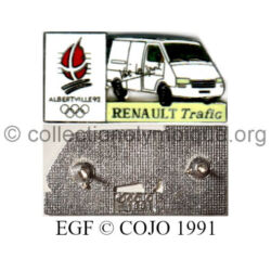 19 08 pin's Club Coubertin Renault Trafic émail grand feu jaune pâle signé © COJO 1991