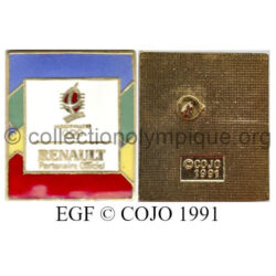20 10 pin's Club Coubertin Renault rectangle vertical émail grand feu signé © COJO 1991