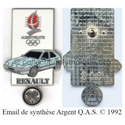 22 03 pin's Club Coubertin Renault argenté noir signé Q.A.S. (Québec Auto Sport) © 1992