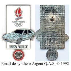 22 05 pin's Club Coubertin Renault argenté rouge signé Q.A.S. (Québec Auto Sport) © 1992