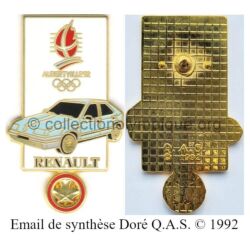 22 06 pin's Club Coubertin Renault doré rouge signé Q.A.S. (Québec Auto Sport) © 1992