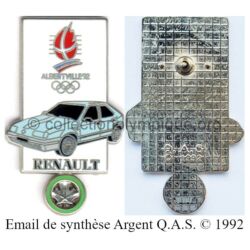 22 09 pin's Club Coubertin Renault argenté vert signé Q.A.S. (Québec Auto Sport) © 1992