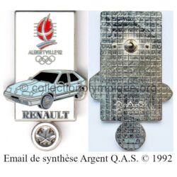 22 11 pin's Club Coubertin Renault argenté blanc signé Q.A.S. (Québec Auto Sport) © 1992