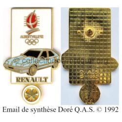 22 12 pin's Club Coubertin Renault doré blanc signé Q.A.S. (Québec Auto Sport) © 1992
