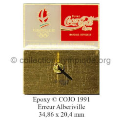 30_09 TOP club Coca-Cola pin epoxy 34.86 x 20.4 mm error Alberiville signed © COJO 1991