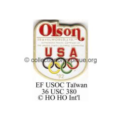 86 06 pin's partenaires équipes étrangères USA Olson travel agency émail à froid signé USOC 36 USC 380 © HO HO INT'L Taïwan