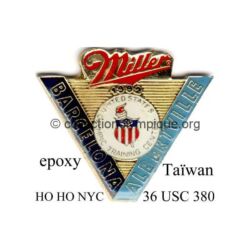 86 09 pin's partenaires équipes étrangères USA Miller bière époxy signé 36 USC 380 HO HO NYC Taïwan