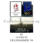 178 03 pin's pont entre Albertville 1992 et Lillehammer 1994 logos émail à froid signé © COJO 92 et Lillehammer 94
