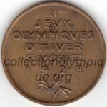 1928 St Moritz médaille olympique participant verso, bronze - athlètes - officiels - 37 mm - designer Milo Martin fabrication Huguenin Frères (Le Locle, Suisse)