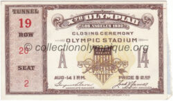 1932 Los Angeles billet olympique cérémonie de côoture, 14/08/1932, 11,1 x 6,65 cm