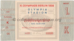 1936 Berlin billet olympique cérémonie d'ouverture, 01/08/1936, 12,6 x 7 cm