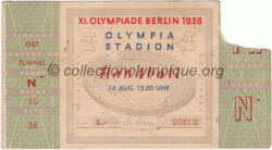 1936 Berlin olympic ticket handball, 14/08/1936, front 12,6 x 7 cm