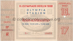 1936 Berlin olympic closing ceremony ticket, 16/08/1936, 12,6 x 7,2 cm