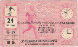 1952 Helsinki olympic ticket athletics 07/21/1952, front 15 x 8,9 cm