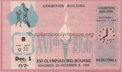 1956 Melbourne olympic ticket basketball, West Melbourne Stadium 12/03/1956, front 11,8 x 9 cm