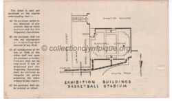 1956 Melbourne olympic ticket basketball, West Melbourne Stadium 12/03/1956, back 11,8 x 9 cm