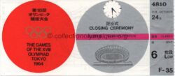 1964 Tokyo Olympic ticket closing ceremony, 10/24/1964, 18 x 8 cm