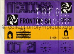 Mexico 1968 billet olympique pelote basque, sport de démonstration, fronton 68, 21/10/1968, 16 x 11,7 cm recto
