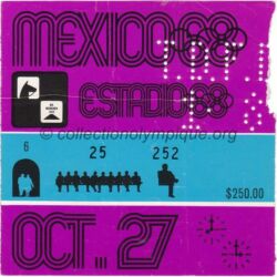 1968 Mexico billet olympique cérémonie de clôture, 27/10/1968, 11,7 x 11,7 cm