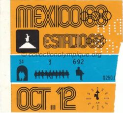 1968 Mexico billet olympique cérémonie d'ouverture, 12/10/1968, 12,7 x 11,7 cm
