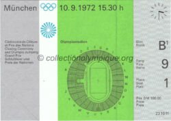 1972 Munich olympic ticket closing ceremony, 09/10/1972, 14,8 x 10,5 cm