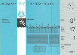 1972 Munich olympic ticket swimming, Dantebad 09/03/1972, front 14,8 x 10,5 cm