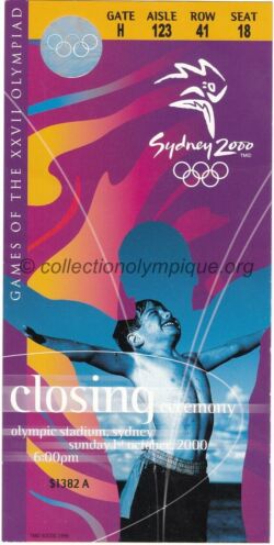 2000 Sydney olympic ticket closing ceremony, 10/01/2000, 19,2 x 9,5 cm