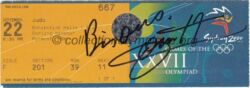 2000 Sydney olympic ticket judo, Exhibition Halls (Darling Harbourg), issued locally, 22/09/2000, front 14,3 x 5,1 cm, David DOUILLET autograph gold medal in +100kg