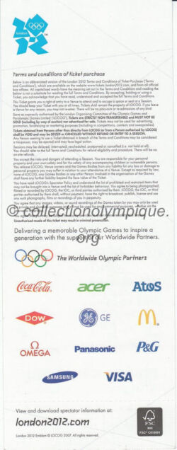 2012 London olympic ticket swimming, Aquatics Centre, 07/28/2012, back 20,1 x 7,7 cm