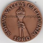 1960 Squaw Valley médaille olympique de participant verso, bronze - athlètes et officiels - 50 mm - fabrication par Herff Jones Co (Indianapolis, Indiana, USA)