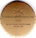 1998 Nagano médaille olympique de participant recto, cuivre (90%) / zinc (10%) - athlètes, officiels et médias - 60 mm - 19000 ex.