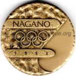 1998 Nagano médaille olympique de participant verso, cuivre (90%) / zinc (10%) - athlètes, officiels et médias - 60 mm - 19000 ex.
