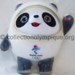 Bing Dwen Dwen the panda olympic plush mascot 20 cm. Dressed in ice whose face is surrounded by circles in Olympic colors. Bing means ice symbol of purity and strength, while Dwen Dwen means children.